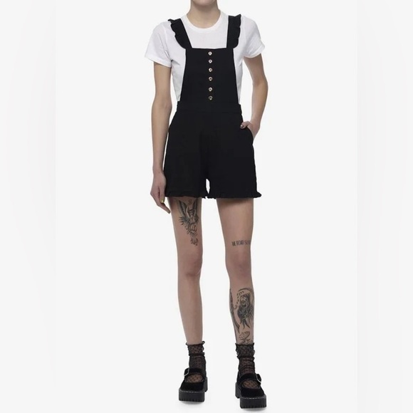 Thorn & Fable Black Mushroom buttons Shortalls‎ size large hot topic witchy goth - Picture 1 of 11